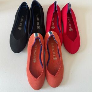 Lot of (3) Rothy's Women's Flats SIZE 8 - Black, Red, and Orange